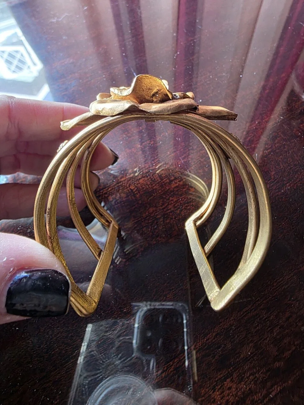 New Barbosa Rodeo Quincy Beautiful Gold Tone Rose Cuff Bracelet - Picture 2 of 8